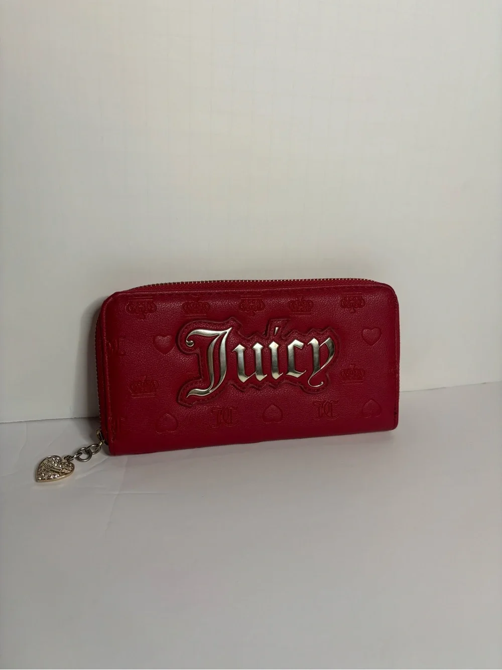 Juicy Couture Red Zip Wallet with Heart Charm